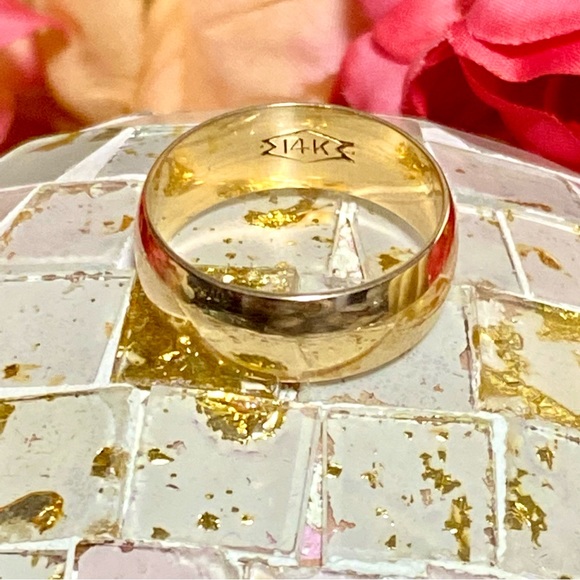 SOLID 14k YELLOW GOLD WIDE WEDDING BAND RING - Unisex Bridal Thumb Stacking Ring - Picture 10 of 15